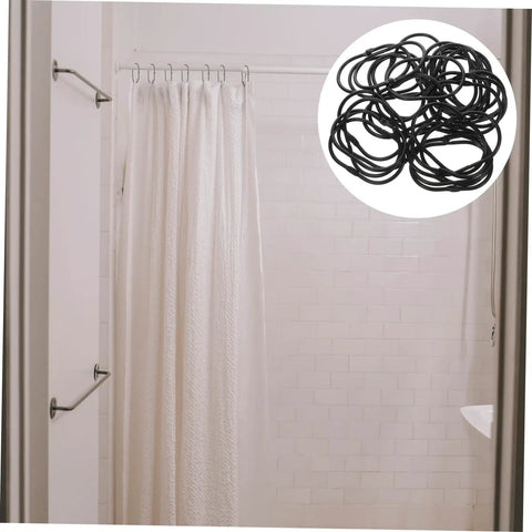 Bathroom shower with curtain mounted on 30 Pack Oval Shower Curtain Hooks Black Rustproof Metal Rings With Smooth Glide.