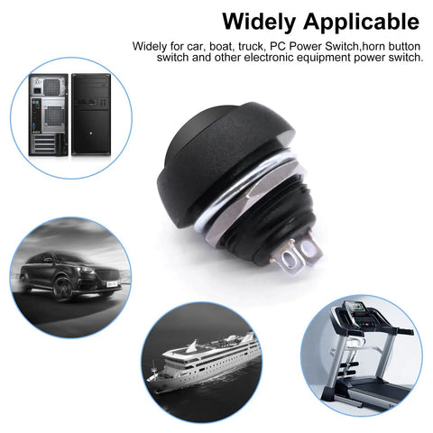 12mm Momentary Push Button Switch On Off Mini Round Waterproof Black With Pre Soldered Wires for versatile applications