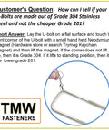 Demonstration of Grade 304 Stainless Steel U-bolt magnet test by TMW Fasteners to identify material quality.