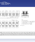 Technical drawing of 2 Pack 12 Position 24 Contact Terminal Block Barrier Strip Dual Row With Screw Connector for HVAC panels