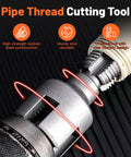 Rock Solid 4 In 1 PVC Pipe Threader Tool For 1/2 And 3/4 Inch Pipes showcasing carbon steel pipe thread cutting tool details.