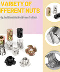 60 Piece M6 Barrel Nut And T Nut Hardware Kit Nickel Plated Carbon Steel Threaded Inserts assorted nuts for woodworking.