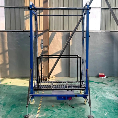 Heavy Duty Electric Lift Cart Rugged Foldable Work Deck With Wireless Clicker Remote Auto Scaffold Lifter, visible from the back, showcasing rugged design.