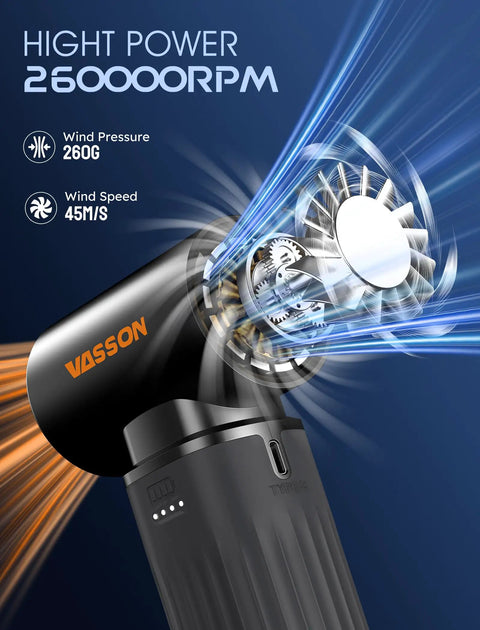 Powerful Cordless Air Duster With Brushless Motor 260000 RPM 3 Speed Adjustable showcasing internal mechanism.