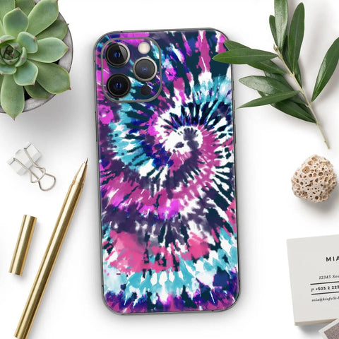 Full Body Skin Decal Wrap Kit For iPhone 11 Spiral Tie Dye V3 With Air Release Adhesive Bubble Free Application on desk