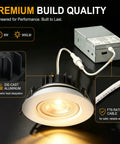 Omilora 4 Inch Gimbal Recessed Lights, Adjustable Eyeball Downlight,12 Pack showing detailed installation components and die-cast aluminum.