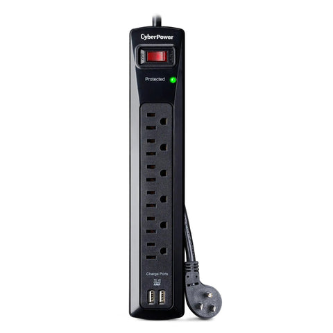 Six Pack Professional Surge Protector Power Strip Bundle With 6 Outlets 1200J Surge Shield 2 USB Ports 4ft Cord Black Easy Auto Shutdown
