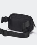 Black Everywhere Two Way Zipper Fanny Pack Nylon Waist Bag For Women with adjustable strap, back view, 1L capacity