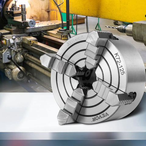 4 Jaw Lathe Chuck 125mm Independent Reversible Jaw For Metal Turning, cast iron body on lathe machine table