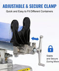 Air Driven Paint Can Mixer For 1 To 5 L Round And Square Buckets, pneumatic shaker clamp shown with adjustable secure bucket holder