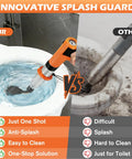 Heavy Duty Electric Toilet Plunger Paired With High Pressure Air Blaster To Beat Stubborn Clogs With Zero Splash For Bathroom Sink Or Tub No Mess Auger Tool demonstrating splash guard in action.