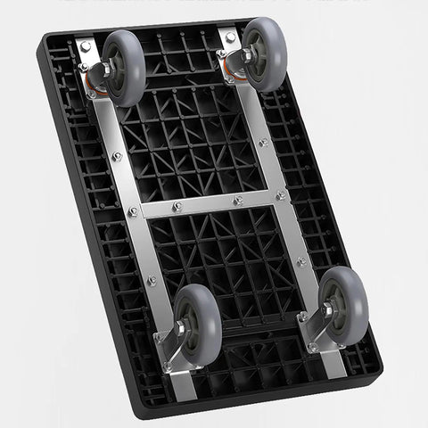 Rock Solid Heavy Duty Folding Platform Truck Rated For One Hundred Fifty Kilos with four smooth rolling wheels and foldable deck view.