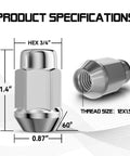 Chrome Bulge Acorn Lug Nuts Set M12x1.5 Thread 60 Degree Conical Seat 3/4 Inch Hex 1.4 Inch Long 20-Piece Wheel Lug Nut Kit with specs