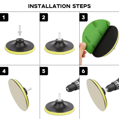 Installation steps for Water Grit Sandpaper Kit With 5 Inch Backing Pad And 20 Wet Dry Discs on orbital sander or polisher