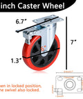 6 Inch Heavy Duty Swivel Caster Wheels Set Of 4 With Brakes And Lockable Bearing Plate Up To 3000 Lbs Per Caster, diagram view
