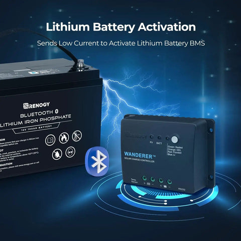 12V 30A PWM Solar Charge Controller With 4 Stage Charging For Lithium Gel And Flooded Batteries, showing Bluetooth feature