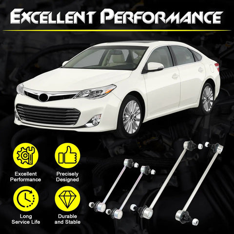 4Pcs Front And Rear Stabilizer Sway Bar End Link Kit Fits 1997-2004 Toyota Avalon, 1997-2001 Camry, shown with white sedan