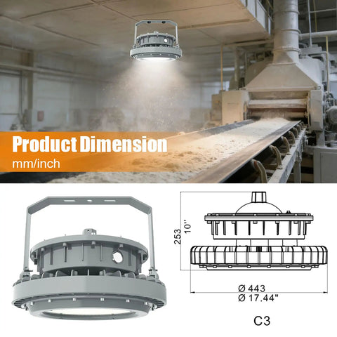 250W LED Explosion-Proof Light For Hazardous Locations UL 844 Class I Division II 35000LM 5000K IP66 illuminates industrial area