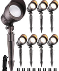 Eight Pack Low Voltage LED Landscape Spotlight Set 5W 12V Outdoor Pathway Lights CRI90 Aluminum Waterproof IP65 Oil Rubbed Bronze Finish For Garden And Yard Accent Lighting ETL Listed