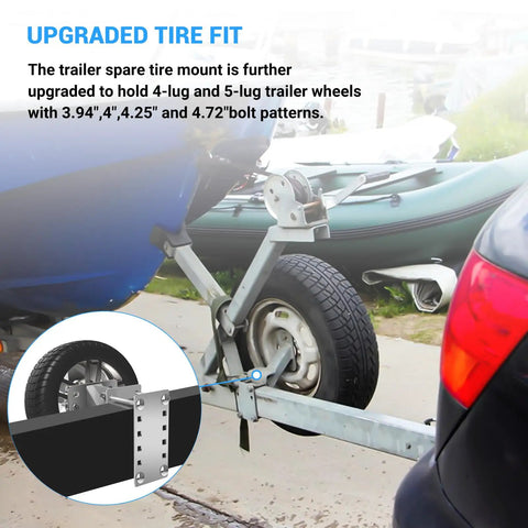 Stainless Steel Spare Tire Carrier Mount For Trailers, Tough As Nails 150 Lb Tire Holder attached to trailer with tire