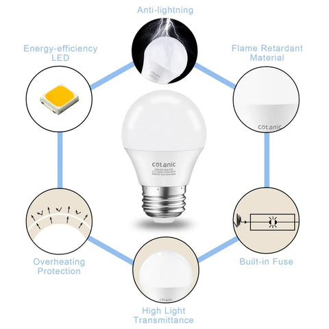 Super Bright A15 LED Ceiling Fan Bulb 6W 60W Equivalent, 4000K Natural Daylight, E26 Base with product features diagram