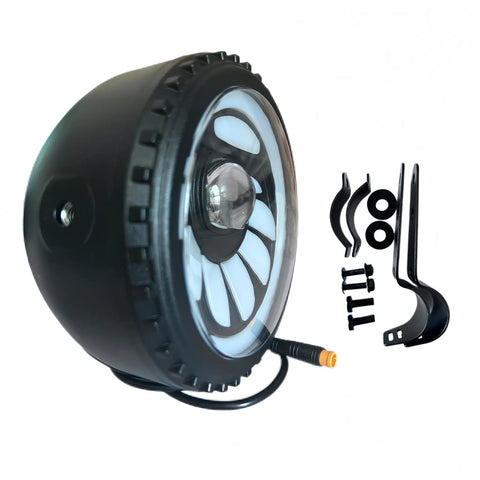 Lit LED Front Light With Horn For Night Riding On E Bike Waterproof 3 Pin Plug Color Changing Modes Low And High Beam Daytime Light Front Fork Mount For 36V 48V Fat Tire E Bikes