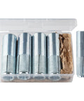 Ten-Piece Drop-In Anchors 5/8-11 Zinc-Plated For Concrete shown in plastic box