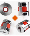 Flexible Aluminum Plum Jaw Spider Shaft Coupling For 8mm To 10mm Shafts, Perfect For Servo And Stepper Motors, Great For 3D Printers And CNC Machines, Red Color, 25x30mm Housing, Durable Polyurethane Insert Plug And Play Ready