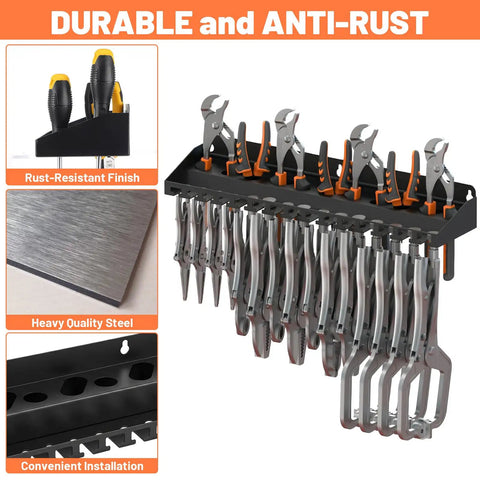 Heavy Duty Metal Plier Organizer And Wall Mount Tool Rack for Garage and Workshop Storage Black Utility Holder