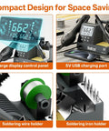 2-In-1 Soldering Iron And Hot Air Rework Station For Electronics DIY, showing large display, USB port, wire and iron holders