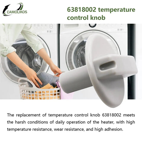 Temp Control Knob Replacement for Heaters, Durable 63818002 Style in use near laundry machines
