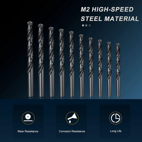 Kick Your DIY Game With These Awesome 10 Pack High Speed Steel Drill Bit Set Covering 3mm To 12mm Sizes Perfect For Metal Wood And Plastic Stuff Featuring Sharp Split Point Design And Black Oxide Finish Built Tough For Serious Grinding Jobs. M2 high-speed steel drill bits set, 3mm to 12mm