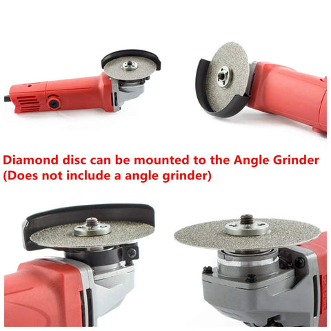 Four Inch Diamond Flat Lap Wheel Coarse Grit Angle Grinder Attachment To Polish Gemstones Glass And Stone Rapidly With Hella Edge Control And Badass Parallel Design For Ceramic Art Projects mounted on an angle grinder.