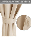 Close-up of Biscotti Beige Sidelight Blackout Curtains For Doors Farmhouse Self Stick Window Blinds with sewn tieback detail.