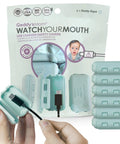 Kid Friendly USB Charger Covers 6 Pack Dusty Aqua, Child Resistant Cord Tip Enclosures for Standard USB Cables packaging