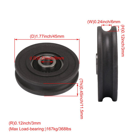 4 Pack U Type Pulley Wheel Dope Quality 0.31 By 1.77 By 0.45 Inches With 8 Mm Shaft Hole And Steel Bearings For Doors And Windows Replacement Kit Premium Fit For Sliding Doors And Windows, black U-groove wheel