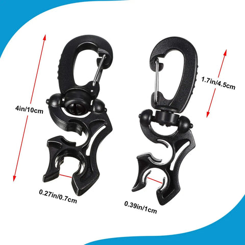 Three Pack Scuba Dive Hose Clips With Snap Hook Buckles For Snorkeling And Gear Setup Heavy Duty 304 Stainless Steel Arm Black