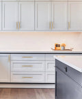 Champagne Bronze Cabinet Pulls 5 Inch Drawer Handles 128mm Center to Center 10 Pack installed in modern kitchen