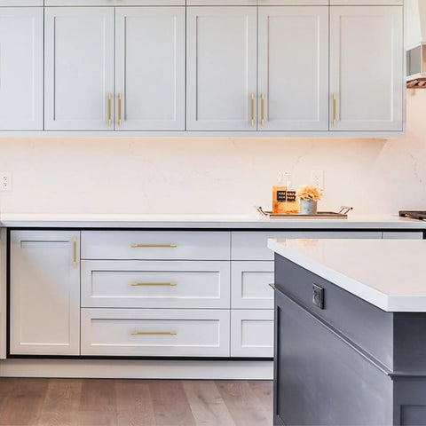 Champagne Bronze Cabinet Pulls 5 Inch Drawer Handles 128mm Center to Center 10 Pack installed in modern kitchen
