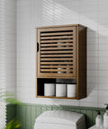 Over Toilet Wall Mount Medicine Cabinet With Adjustable Shelf And Open Bottom Storage, Single Door, Walnut Finish in bathroom