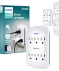 Six Outlet Surge Protector Wall Tap Kit, 900 Joules, 3 Prong Grounded Outlets, Space Saving Go To Low Profile, Protected LED Indicator, White, Four Pack