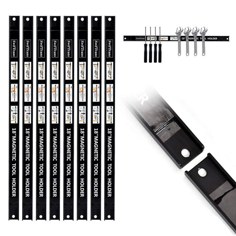 Heavy Duty Magnetic Tool Holders 18 Inch 8 Pack With Mounting Brackets And S Hooks Wall Mount Magnetic Bar Rack For Wrenches Screwdrivers Hammers And More