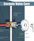 Dual Shower Head And Handheld Spray System With Tub Spout, Rain Shower Head, 8 Settings, Chrome Finish valve core