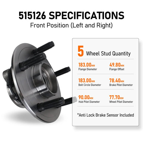 Front Wheel Hub And Bearing Assembly For 2009 2010 Dodge Ram 1500 And 2011 Ram 1500 With ABS 5 Lug Replacement specifications