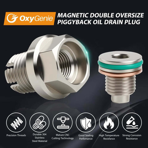 Double Oversize Magnetic Piggyback Oil Drain Plug Kit M14x1.5 Stainless Steel Self Tapping Oil Pan Thread Repair with Magnetic Seal