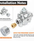 Diagram showing installation of Adjustable Fuel Pressure Regulator With Gauge For Holley And Edelbrock Carburetors Dial In 4.5 To 9 PSI