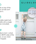 Child reaching for door with 2 Pack Child Safety Door Top Lock For Interior And Exterior Doors Locks From Both Sides Keep Kids Pets Dogs And Cats