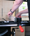 Person adjusting rail on Professional Cabinet Saw With 3 HP Motor And 36 Inch T Glide Advance Rip Fence Rails And Extension Table