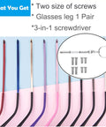 Heavy Duty Metal Glasses Replacement Temples With Screws Universal Eyeglass Arms For DIY Repair, assorted colors and screws.
