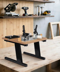 Solid Build Router Table With Heavy Duty Stand And Adjustable Fence Premium Mdf Workbench shown on wooden surface in workshop.
